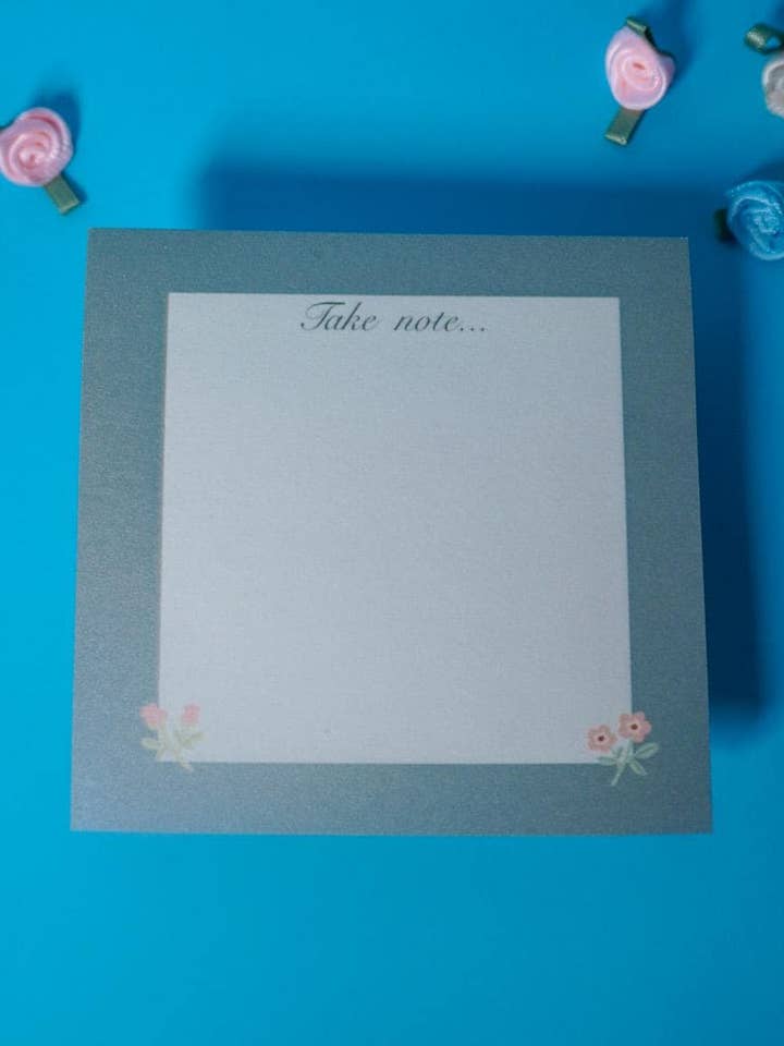 Floral Vintage-Inspired Notepad | “Take Note” Soft Blue Memo Pad | Cottagecore Stationery | Floral Desk Note Pad | Cute Gift for Writers for wholesale by Fern Hollow Co.