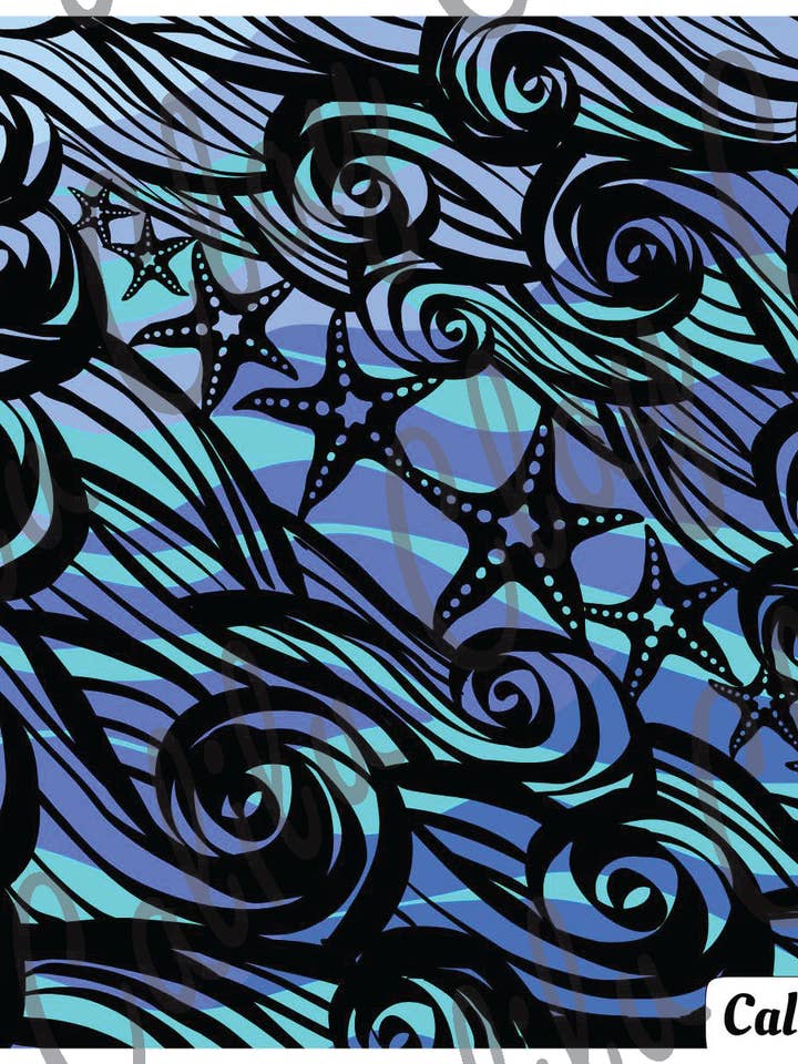Starfish Swirly Waves Polymer Clay Water-Soluble Transfer Sheet for wholesale by CaliLu Clay Co.