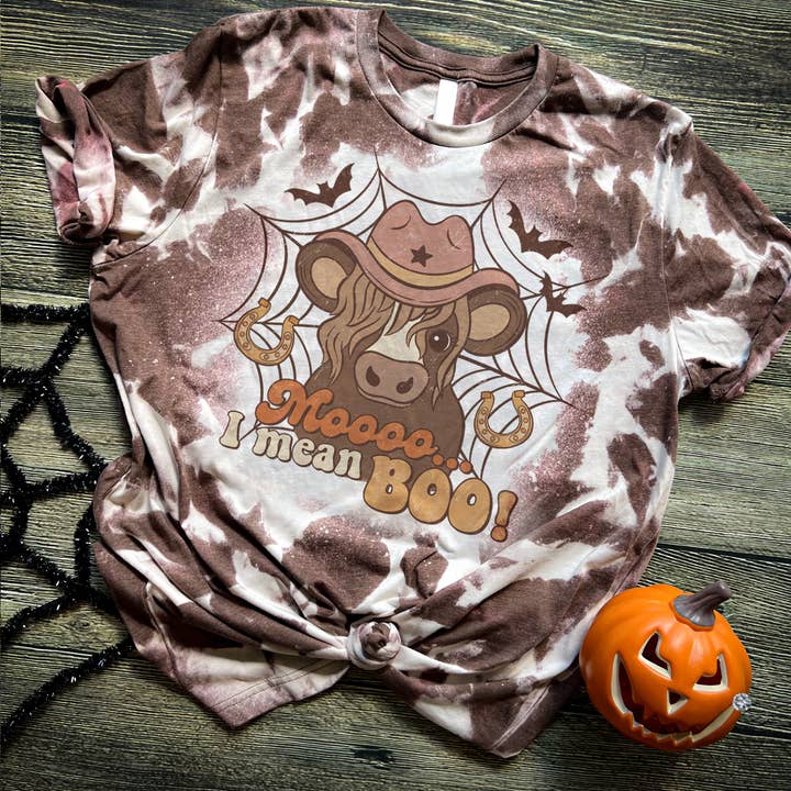 Spooky Cow Bleached Tee for wholesale by Mama Pop Apparel