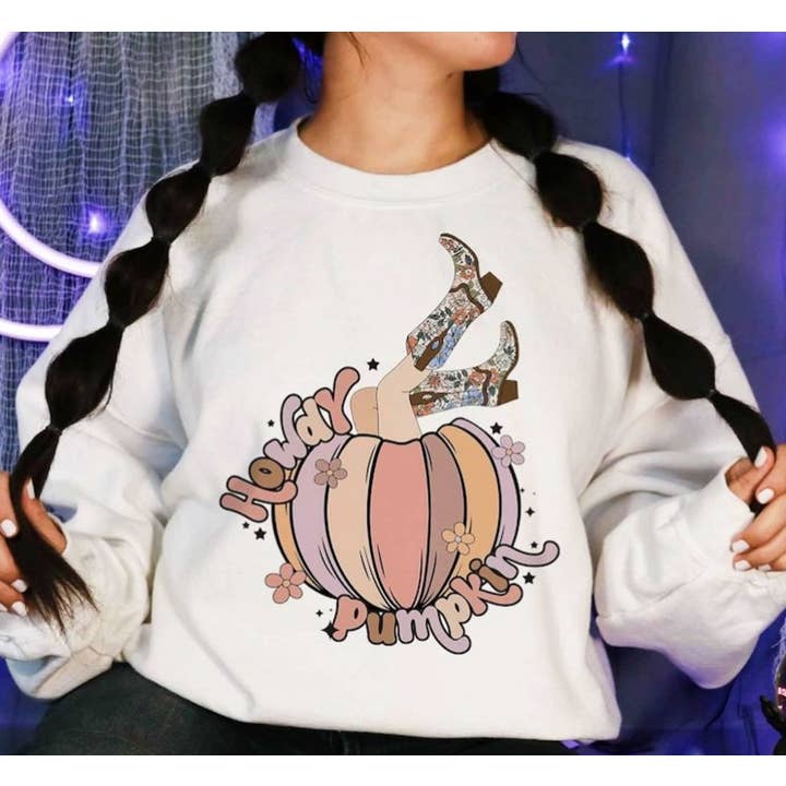 Howdy Pumpkin T-Shirt or Crew Sweatshirt for wholesale by Peach Closet