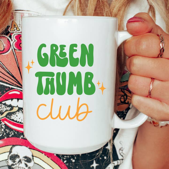 Tasse à café en céramique 15 oz Green Thumb Club, amoureux des plantes pour la vente par Mug and Mini