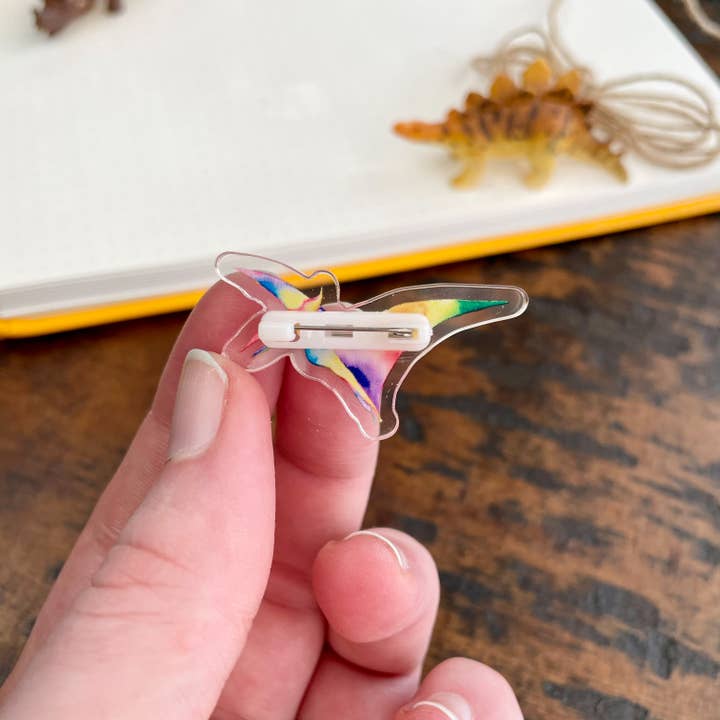 The Unrefined Crafter - Wholesale Lapel Pin/Button - Rainbow Pterodactyl Acrylic Pin1