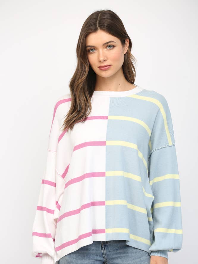 Trui met kleurvlakken en strepen, losse pasvorm FW10591 voor wholesale door FATE