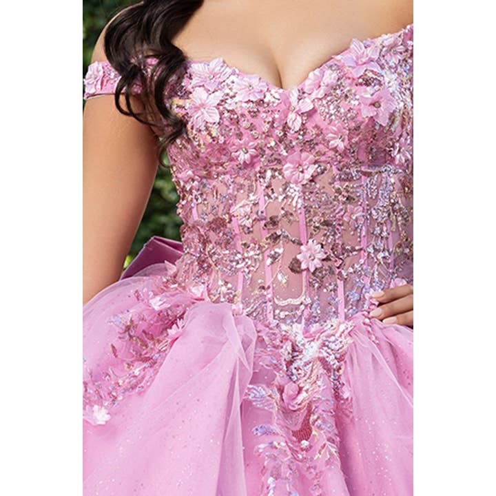 Babyfox Apparel - Wholesale Dress - Women's - Off Shoulder 3D Floral Applique Quinceanera Dress3