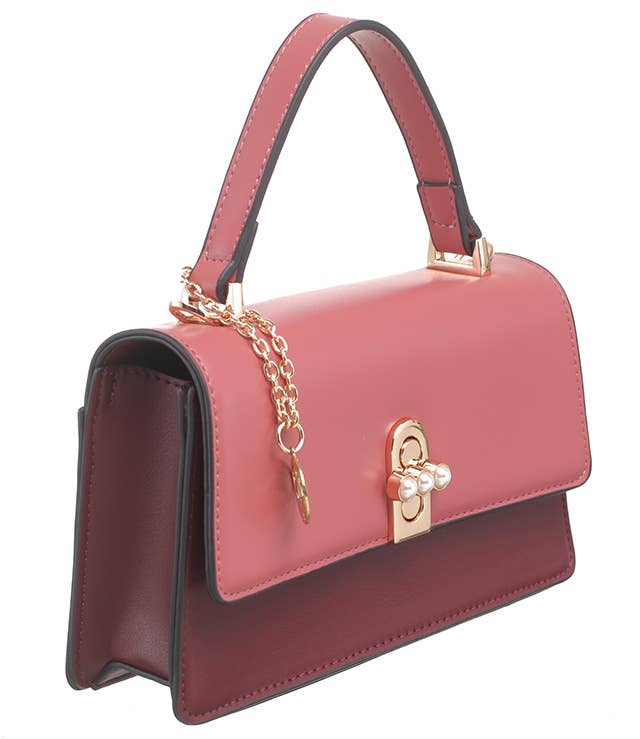 Bessie London - Wholesale Crossbody Bag - Women's - DUAL-TONE PEARL FLAP CROSSBODY BAG6