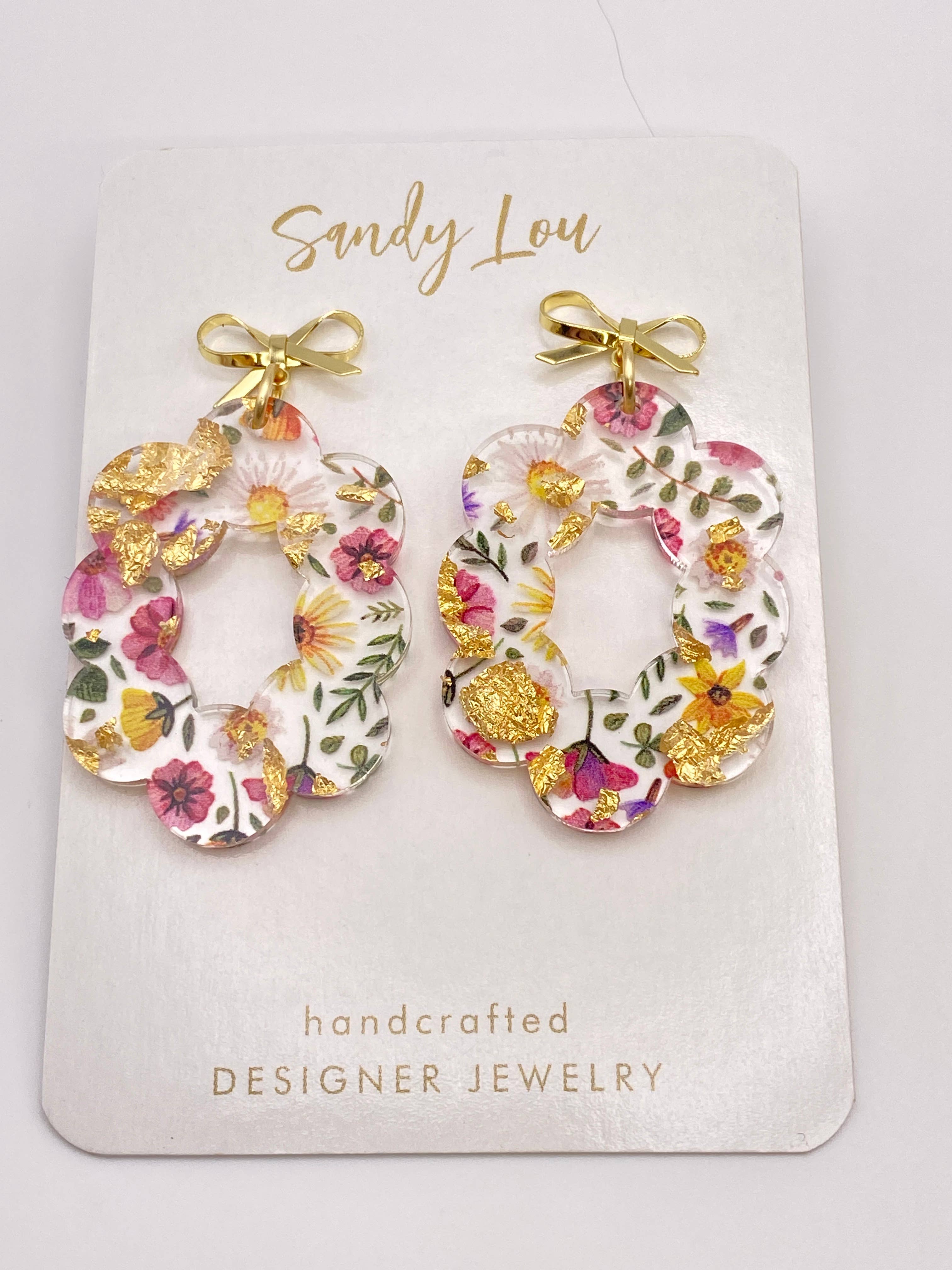 Sandy Lou Designs - Wholesale Dangle Earrings -  FLOWER OVAL SCALLOP BOW EARRINGS4