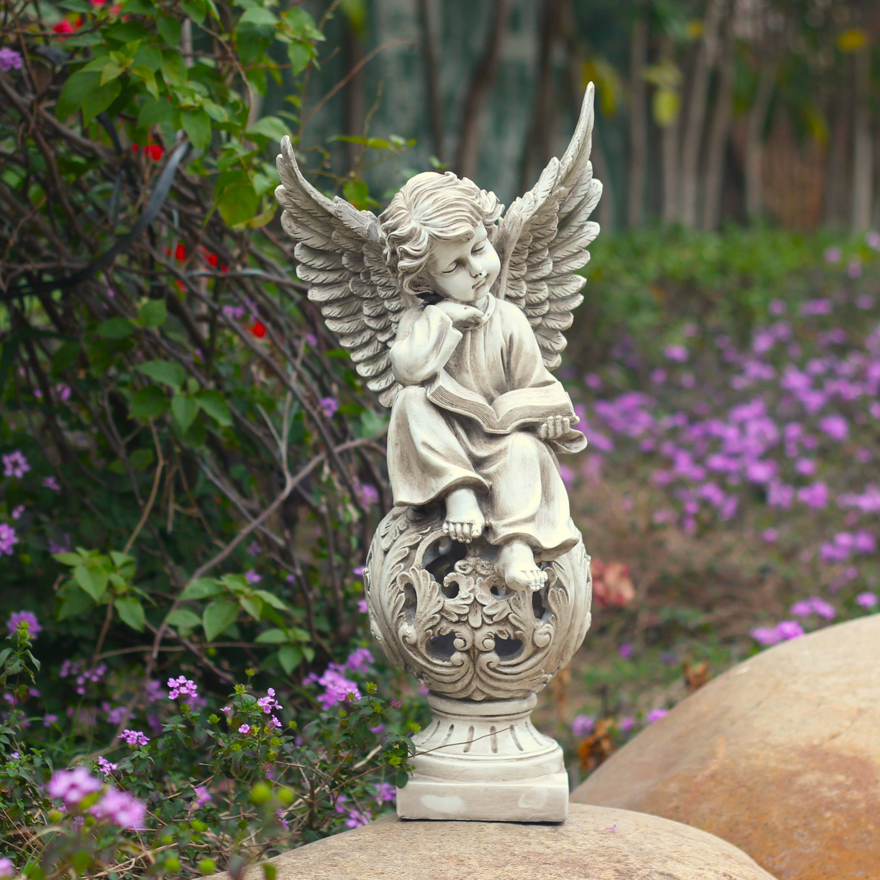 Zaer Ltd. International - Wholesale Outdoor Ornament/Decor - 24" Tall Cherubs on Ornate Pedestals- 2PC/Set3