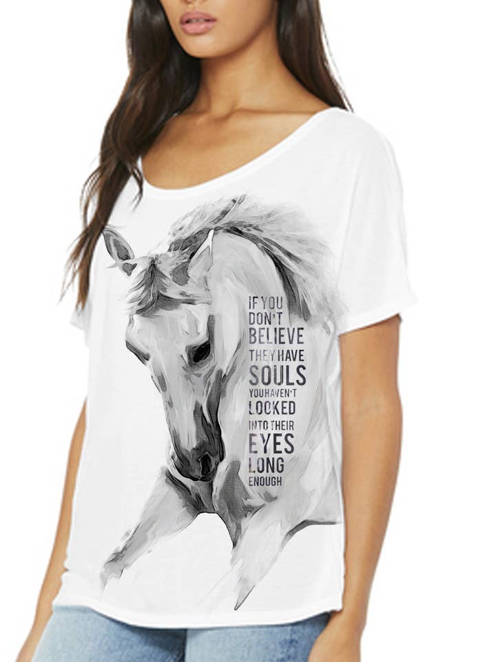 Ladies Slouchy Tshirt with running horse for wholesale by Noble Pony