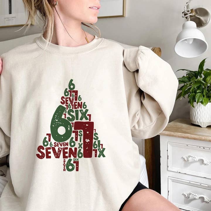 DLT Ecommerce - Wholesale T-Shirt (Graphic) - Women's - Six Seven Christmas Tree Shirt, Internet Joke Sweatshirt 3