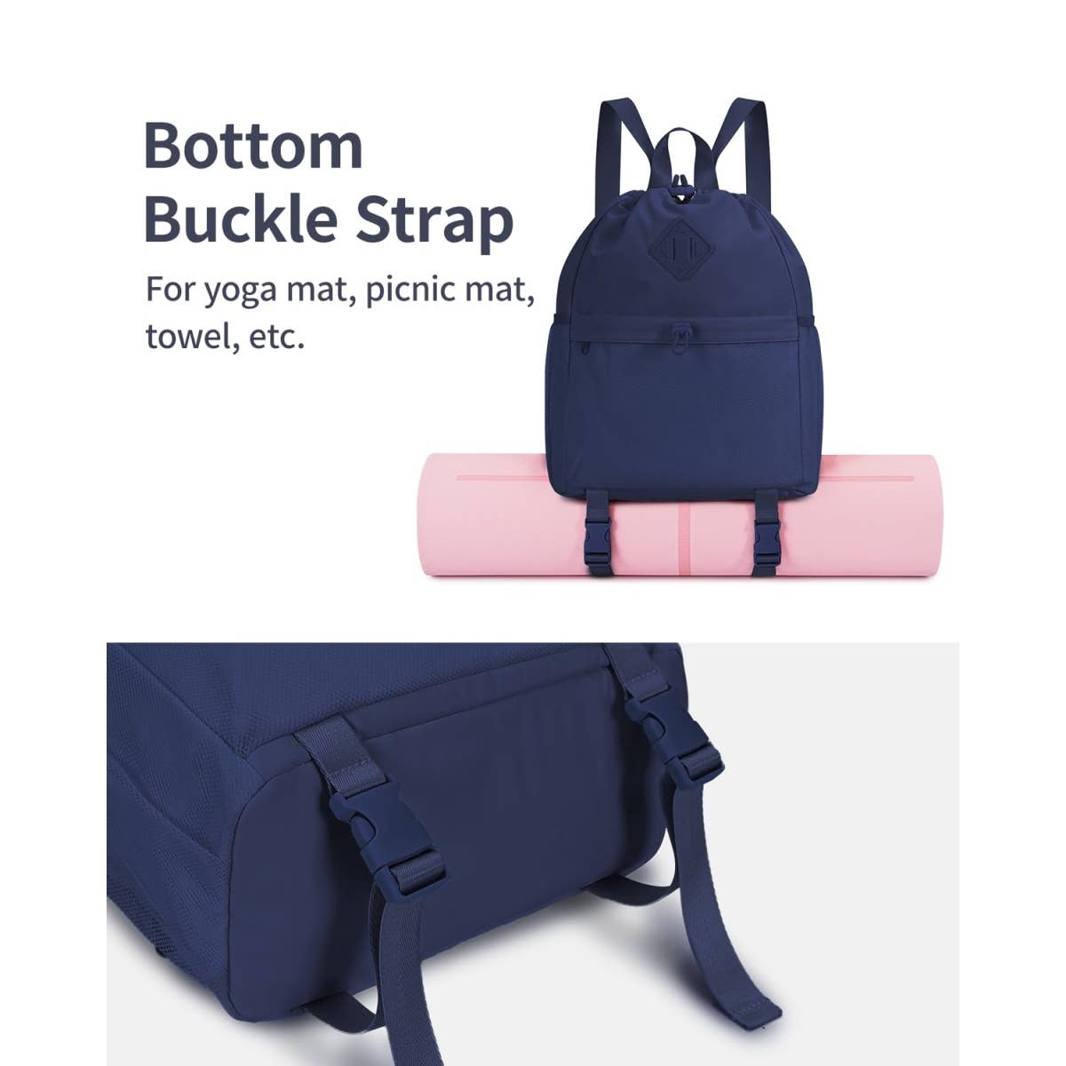 wandf - Vente Sac à cordon de serrage – unisexe - Sac à dos de sport avec cordon de serrage et sangle pour tapis de yoga1