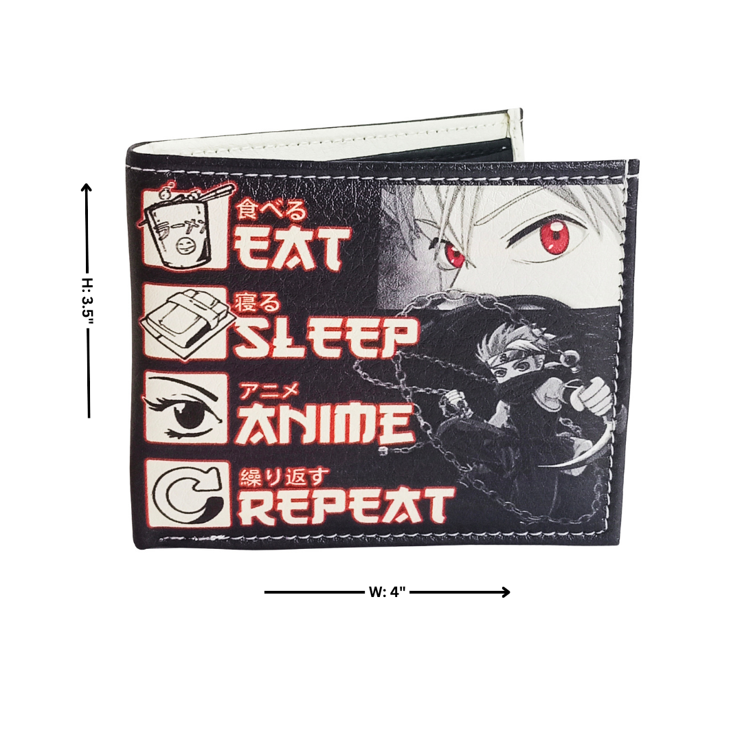Leather Impressions Inc – wholesale Wallet – Women's – Eat Sleep Anime Repeat Vegan Bi Fold Wallet #VL6523