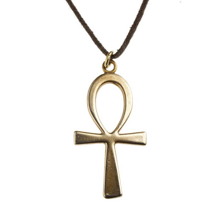 Collier à pendentif Ankh Peace en bronze avec cordon ajustable en fibre naturelle pour la vente par From War to Peace