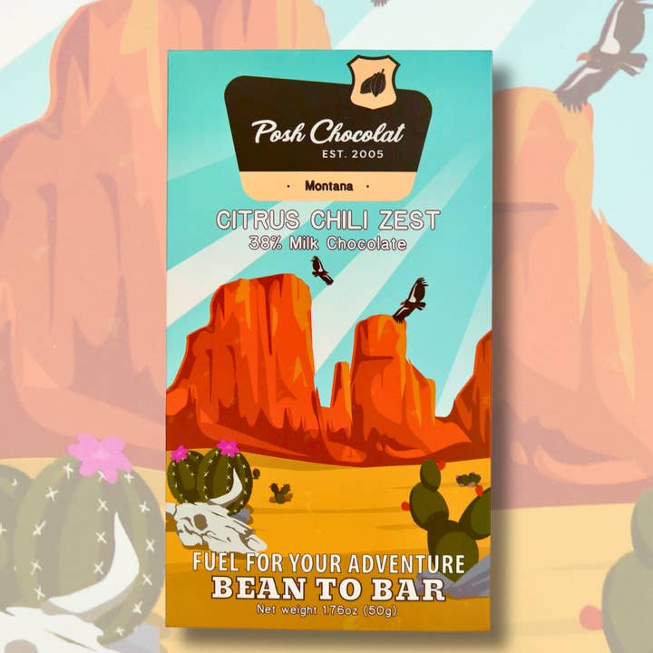 Citrus Chili Zest Milk Chocolate Bar for wholesale by Posh Chocolat