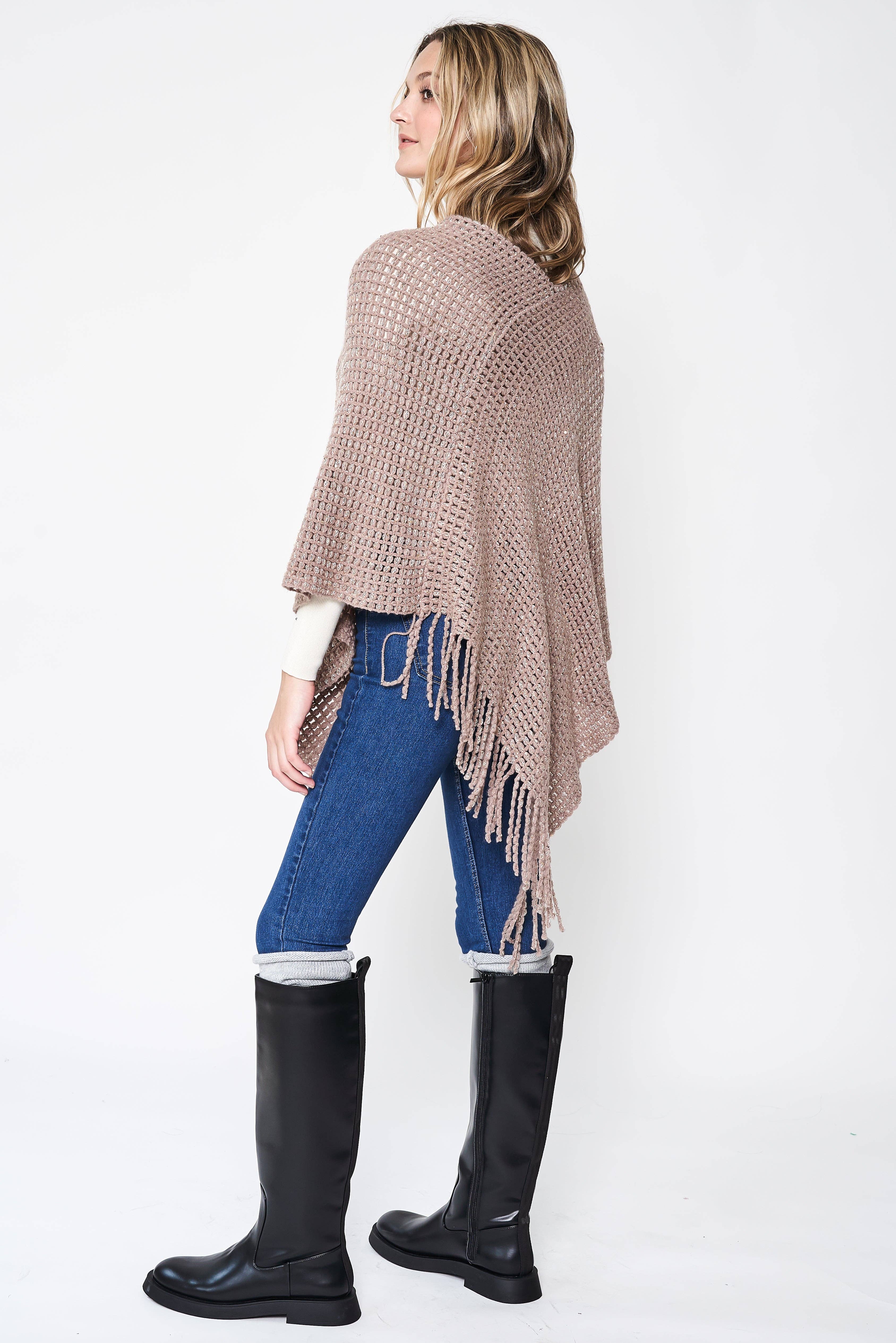 Do Everything In Love® - Wholesale Poncho - Women's - Fringed Solid Knit Poncho5