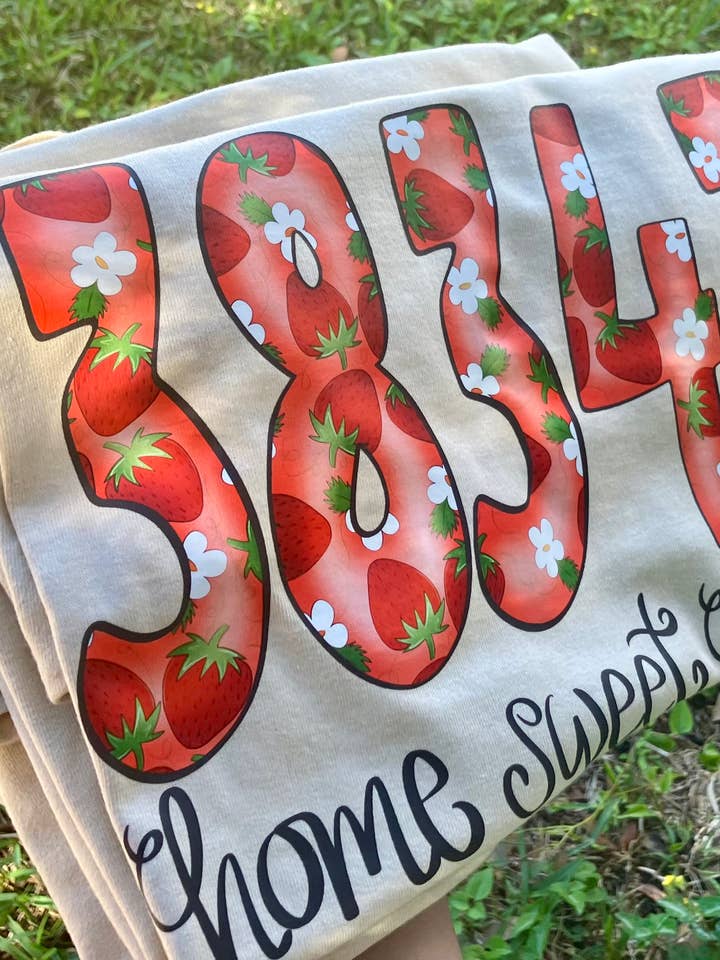 on the Bayou - Wholesale Screen Printed T-Shirt - Women's - Fruits of summer Strawberry custom zip code t-shirt1