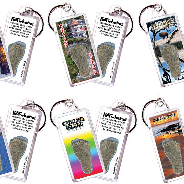 Llavero de recuerdo FootWhere® de la Isla Catalina. 72 piezas/ 6 estilos surtidos. para venta al por mayor de FootWhere- USA Group, Inc.