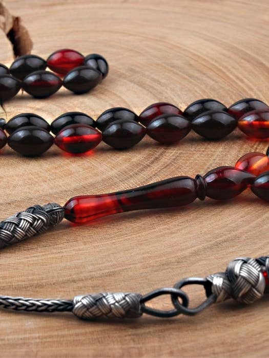 Tesbihevim | 1000 K Sterling Silver Mixed Color Amber Tasbih with Kazaz Tassel for wholesale by Aladdin