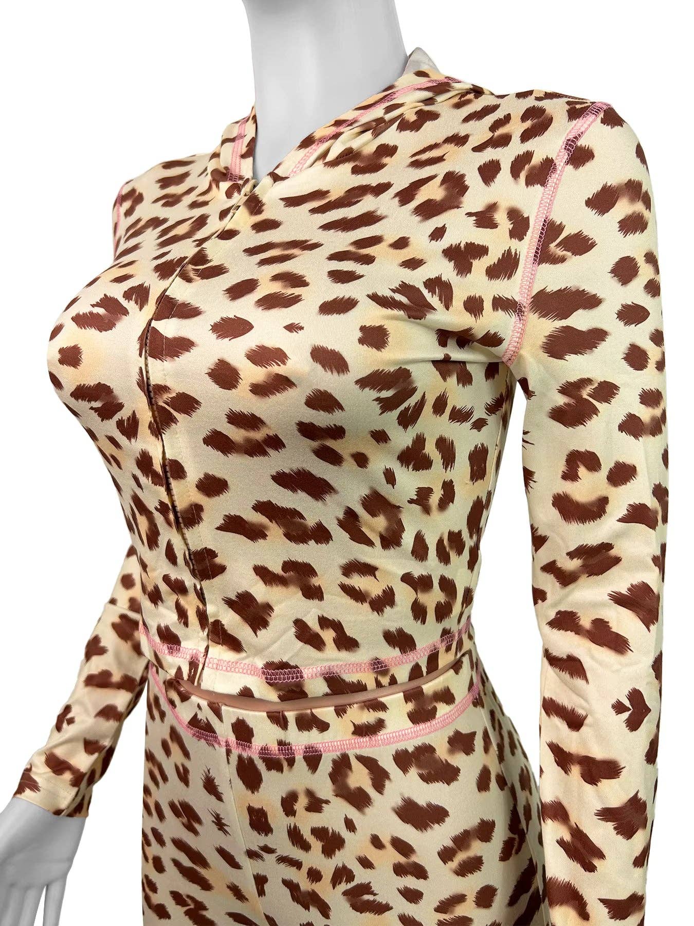 MB Fashion Wholesale - Wholesale Top & Pant Set (NOT Loungewear) - Women's - MB FASHION Two-Piece Leopard Print Long Sleeve Zip-Up Top & High-Waist Flare Pants Set MB501223