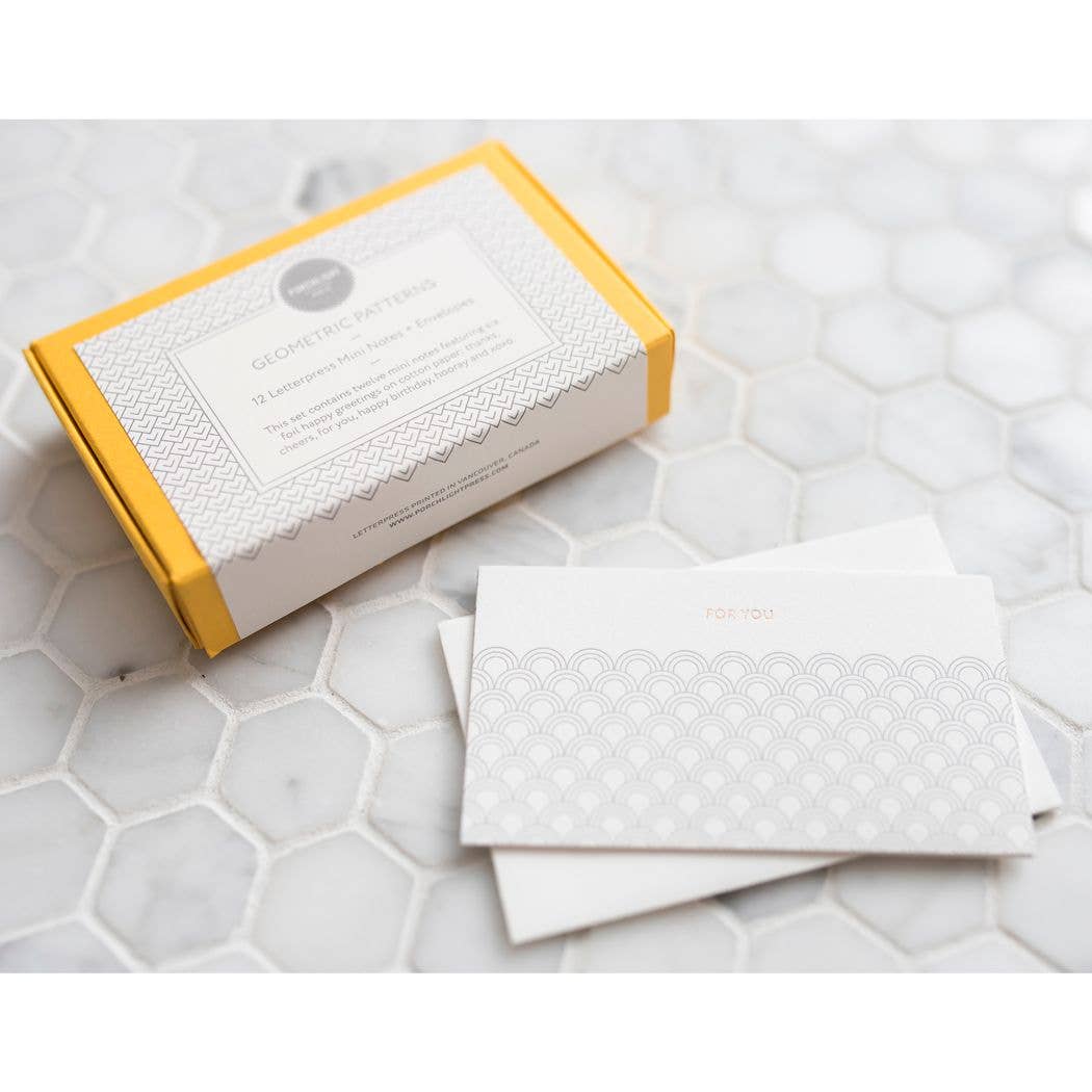 Porchlight Press Letterpress – wholesale Kontorsmateriel/Notecard Set – Geometrisk Mini Note - Box Set om 122