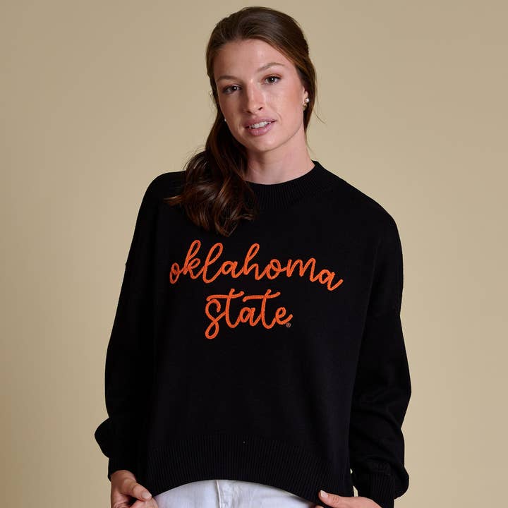 The Embroidered Mock Neck Sweater | OK State for wholesale by Stewart Simmons