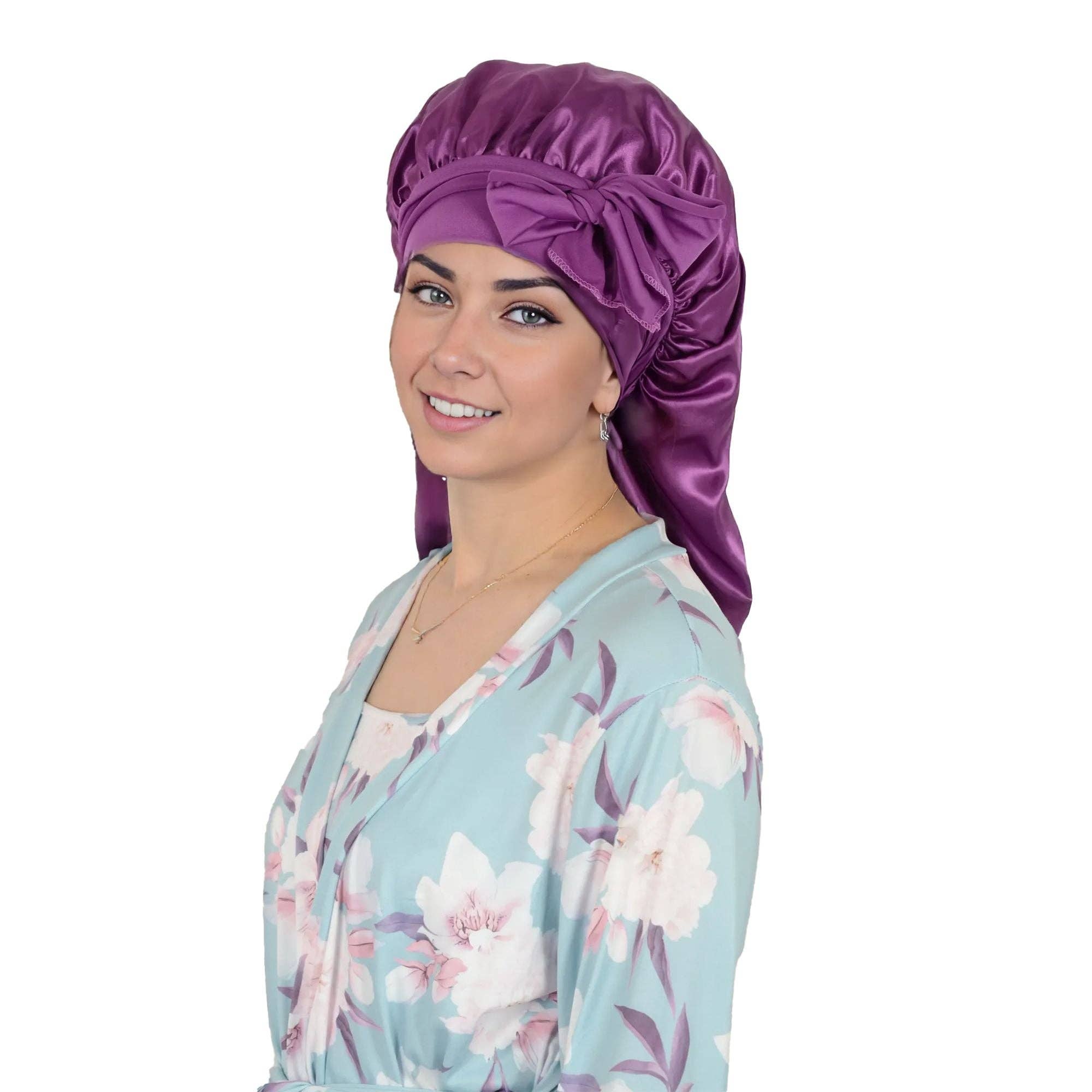 AK Brand - Wholesale Sleep Cap / Bonnet - Women's - Satin Long Bonnet Sleep Cap with Stretch Turban Band20