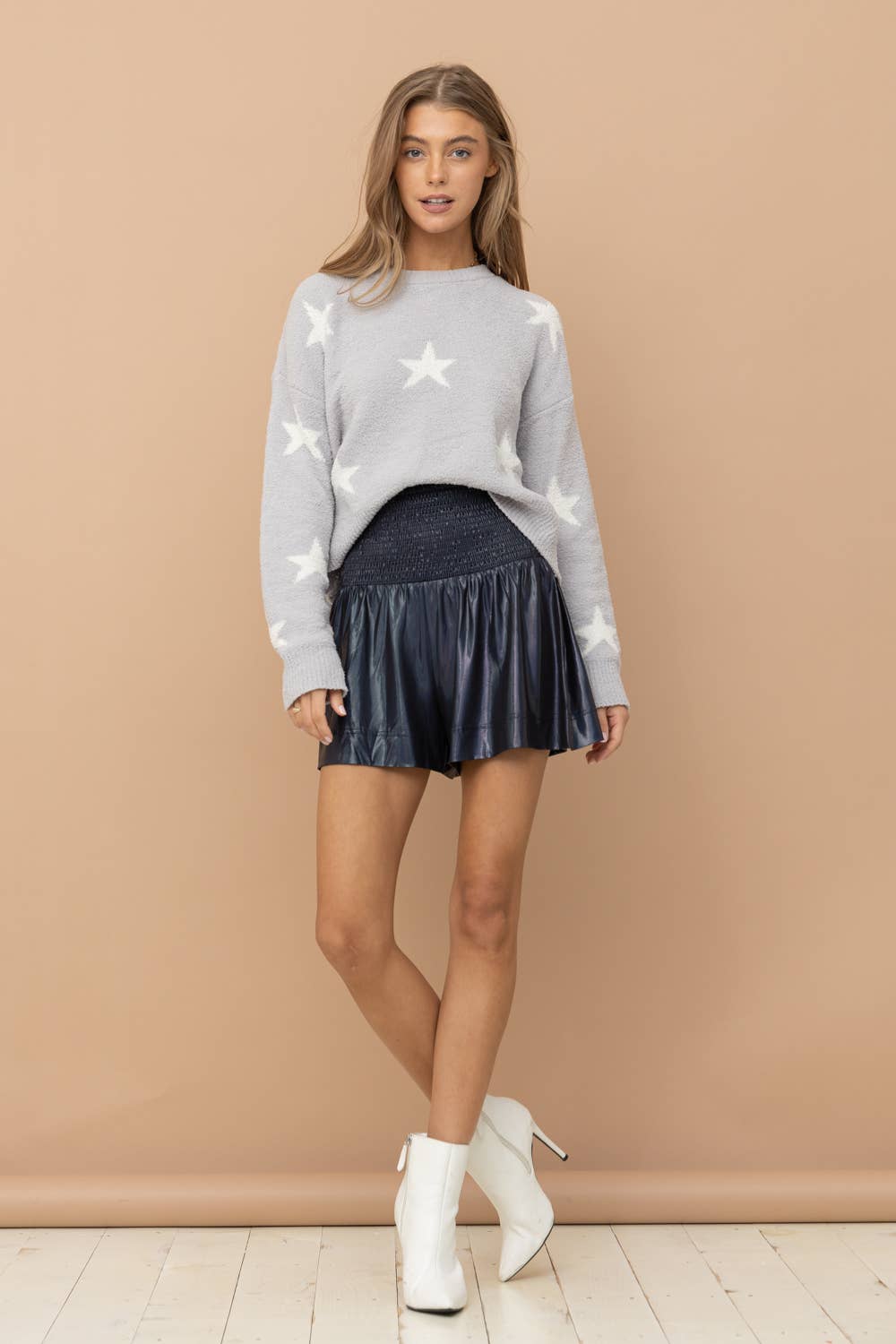 Blue B - Wholesale Shorts - Women's - 22350P - Smocked Waist Metallic Golden Shorts4