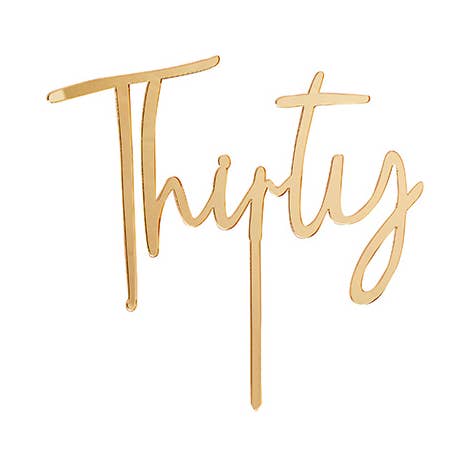 Topper per torta in acrilico dorato «Thirty» per la vendita all'ingrosso da parte di Hootyballoo by Club Green