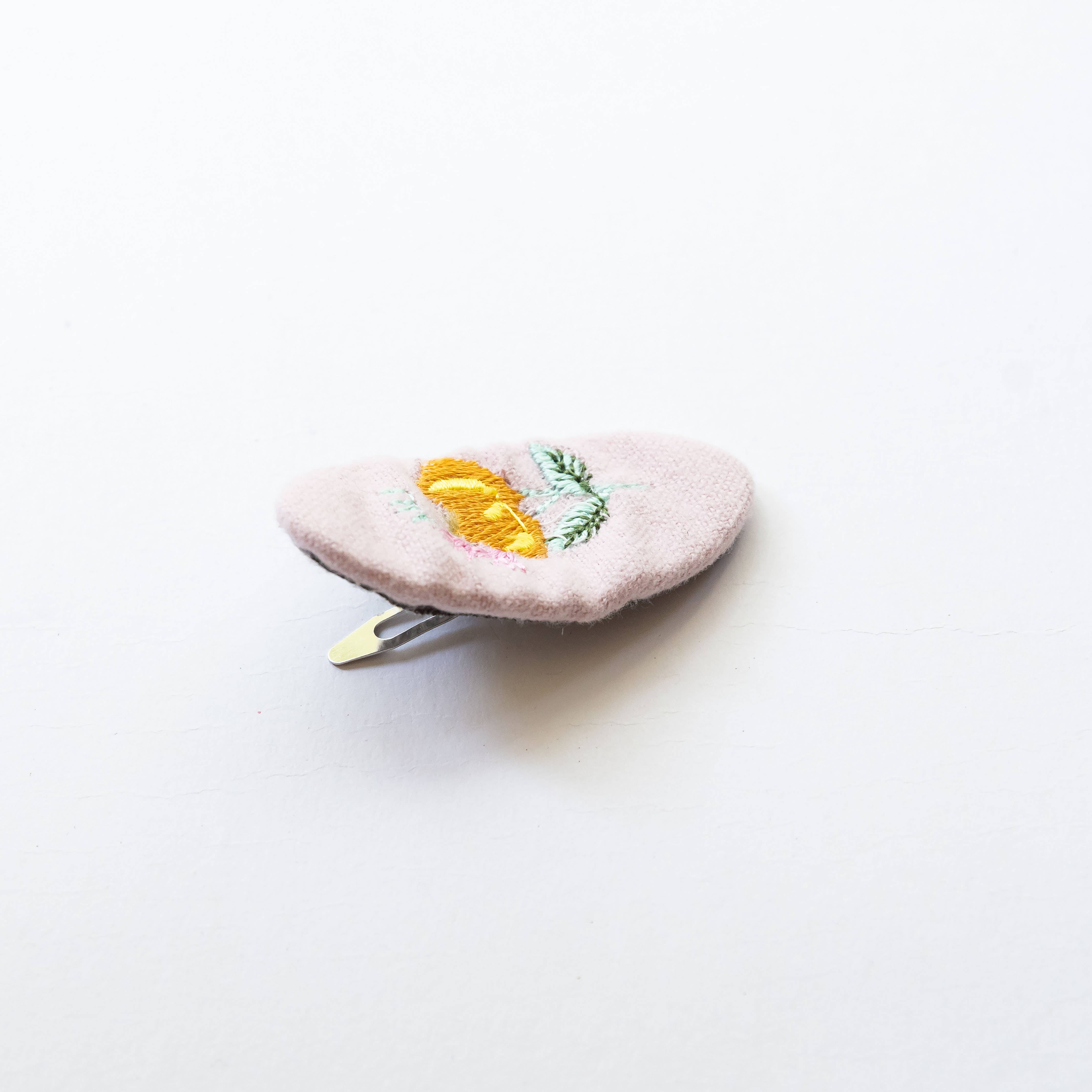 Tangle Shiny Stars - Wholesale Hair Clip - Kids - Oval Embroidered Floral Snap Hair Clips | Light Pink & Beige2