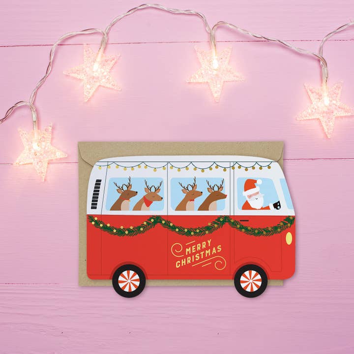 Mifkins - Vente Cartes de Noël - Carte de Noël Van de Camping de Noël | Carte de Fêtes