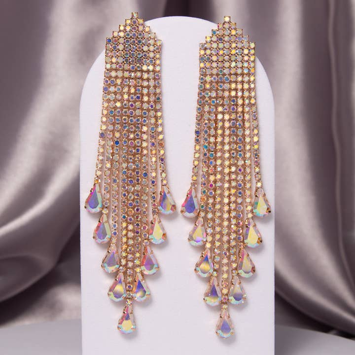 SP Sophia Collection - Wholesale Tassel Earrings - Crystal Rhinestone Waterfall Tassel Long Drop Earrings1