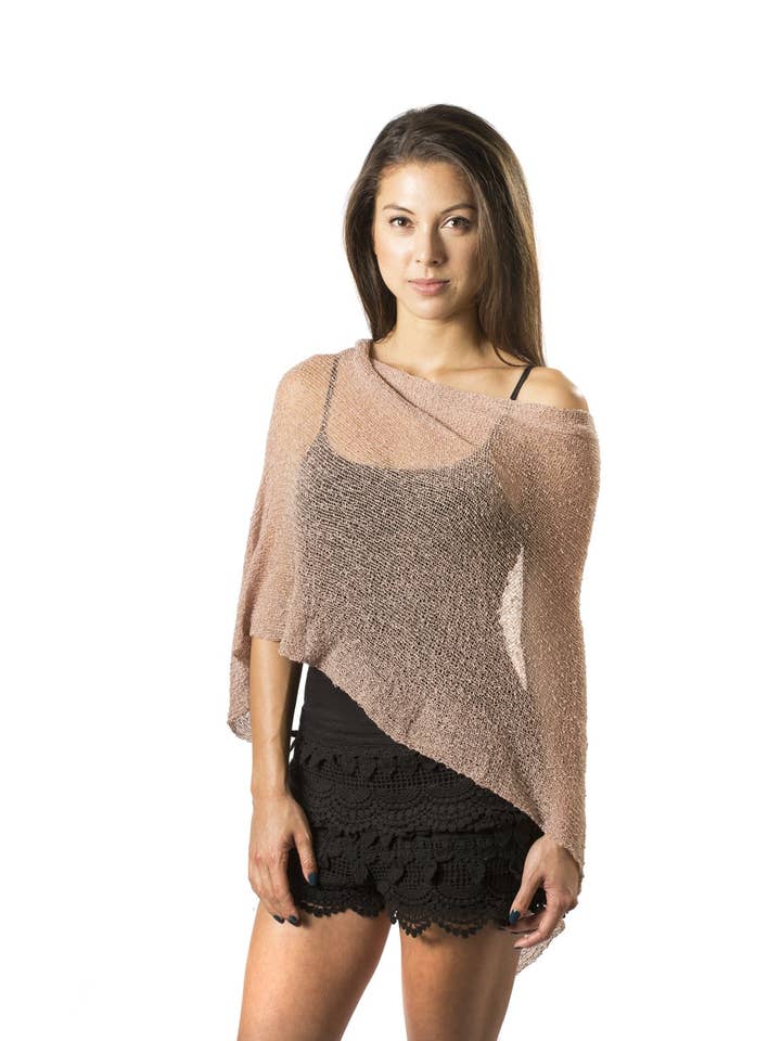 Bali Prema - Wholesale Swim Cover Up - Women's - Summer Sheer Knit Poncho Shawl-Boho Beach Cover Up for Dress