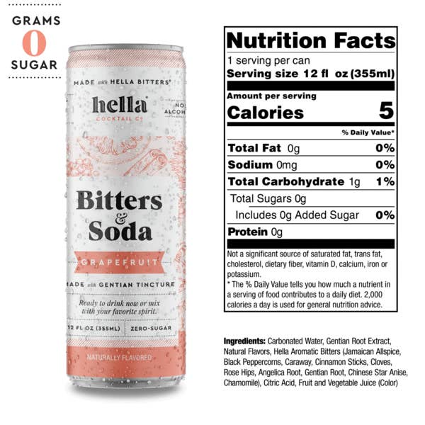 Hella Cocktail Co. - Wholesale Non-Alcoholic Aperitif/Mocktail - Bitters & Soda: Grapefruit 12oz, 4-Pack4