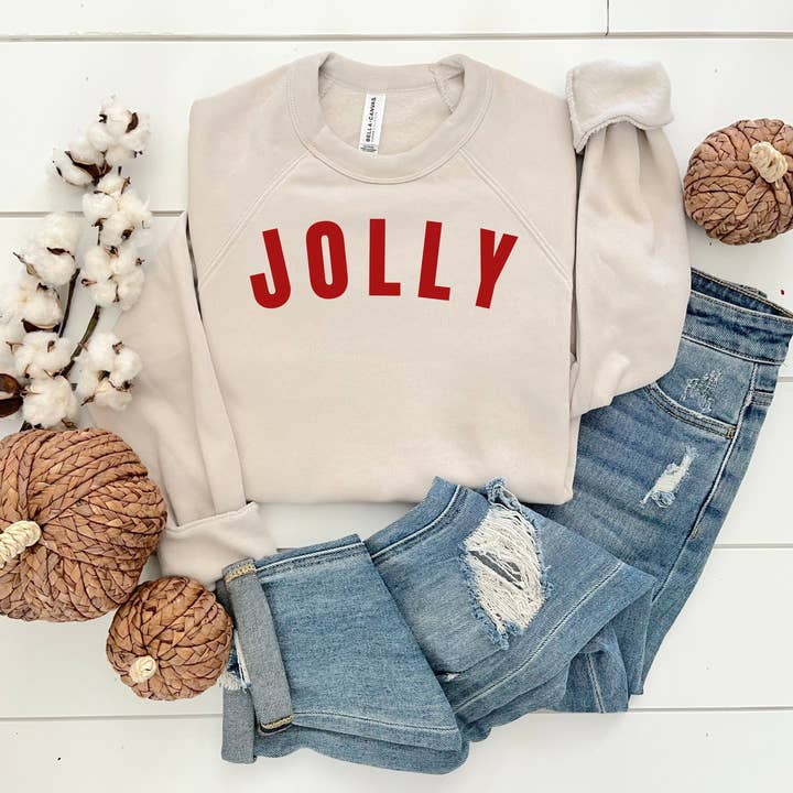 Jolly Christmas Crewneck Sweatshirt | Bella + Canvas Super Soft Holiday Pullover | Festive Cozy Christmas Sweater | Holiday Party Outfit for wholesale by Swain Co.