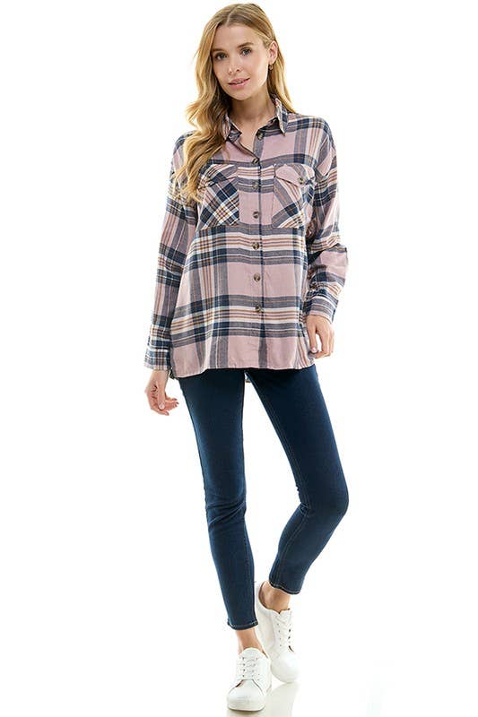 Light Fade Rosa Överdimensionerade rutiga skjortor med lös passform för kvinnor för wholesale på Faire5