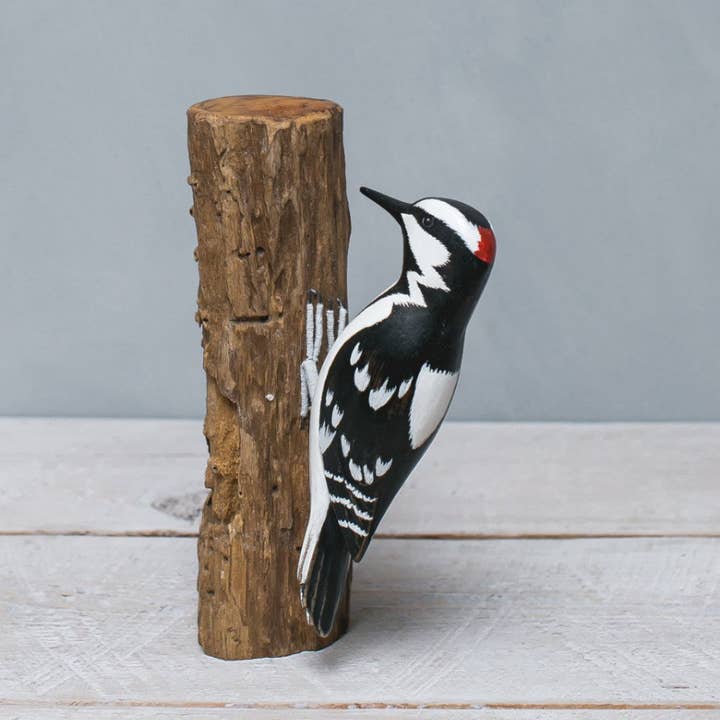 Aviologie - Wholesale Decorative Figurine - Woodpecker - Downy - 9.5"H -Carved Wooden Ornament