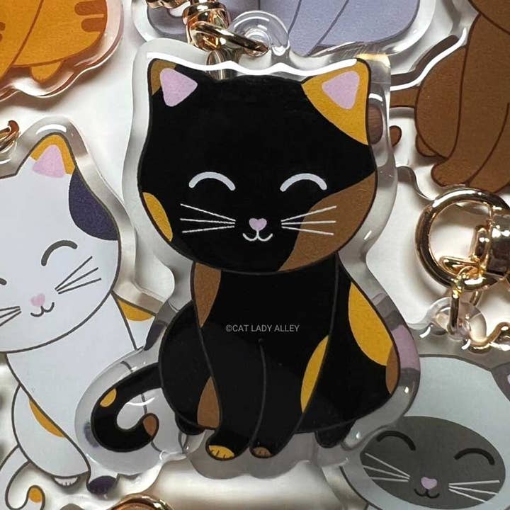 Tortie Cat Acrylic Keychain Charm for wholesale by Cat Lady Alley