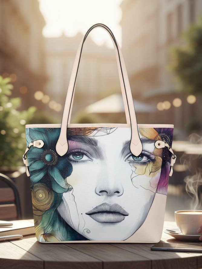 "Ethereal Azure" Artistic Portrait Waterproof Designer Tote Bag for wholesale by DTrendy shop