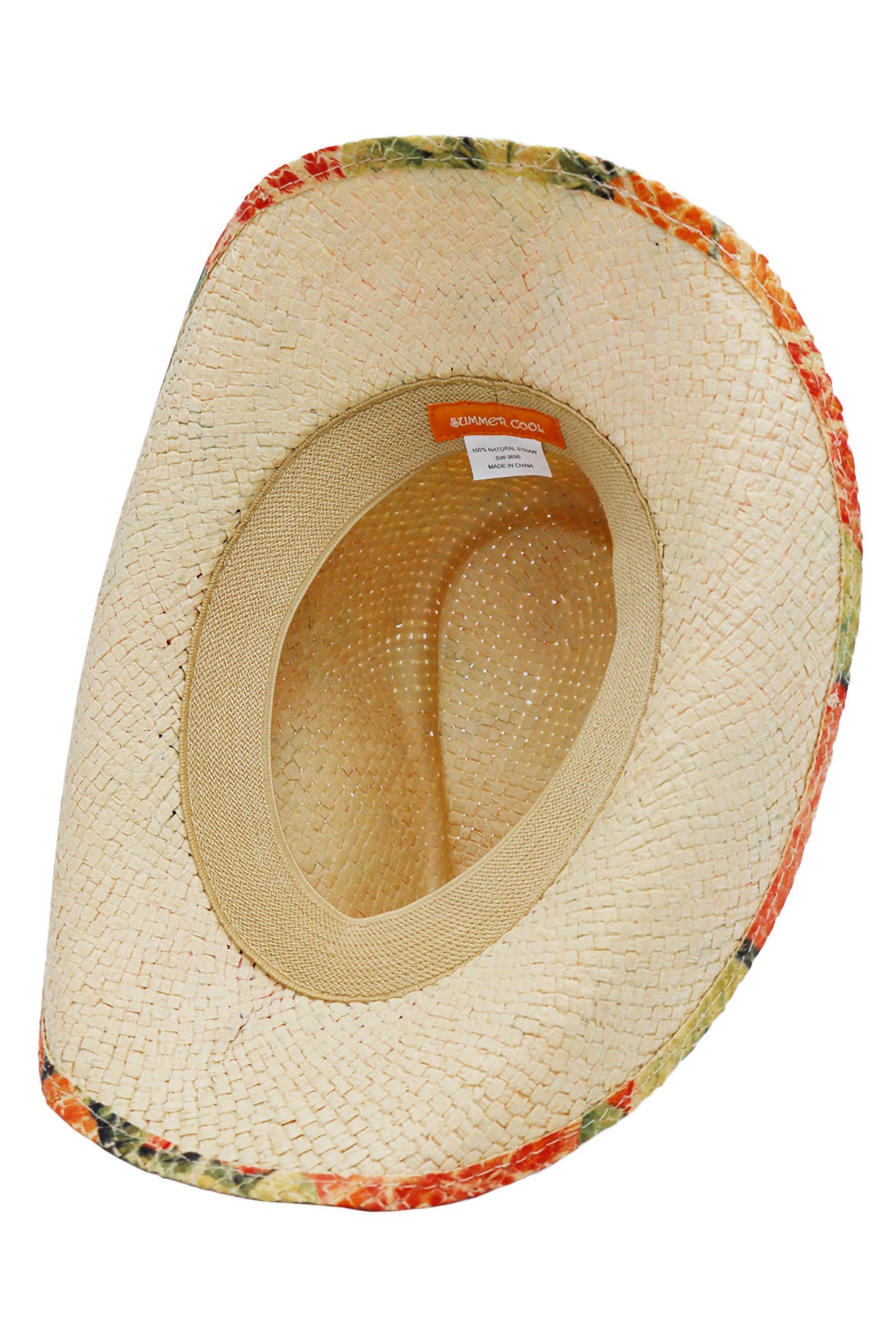 Cap Zone - Wholesale Cowboy Hat - Women's - Floral Print Raffia Paper Straw Cowboy Hat11
