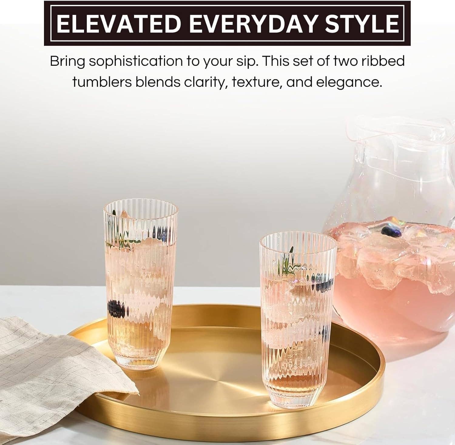 The Wine Savant /  Khen Glassware - Wholesale Cocktail/Liquor Glass - Ribbed Acrylic Drinking Glasses, 11.8oz Set of 22