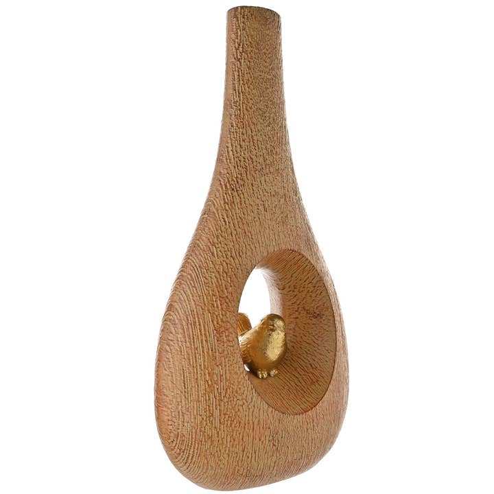 Hestia Wood Effect Vase with Gold Bird for wholesale by WIDDOP and Co Inc