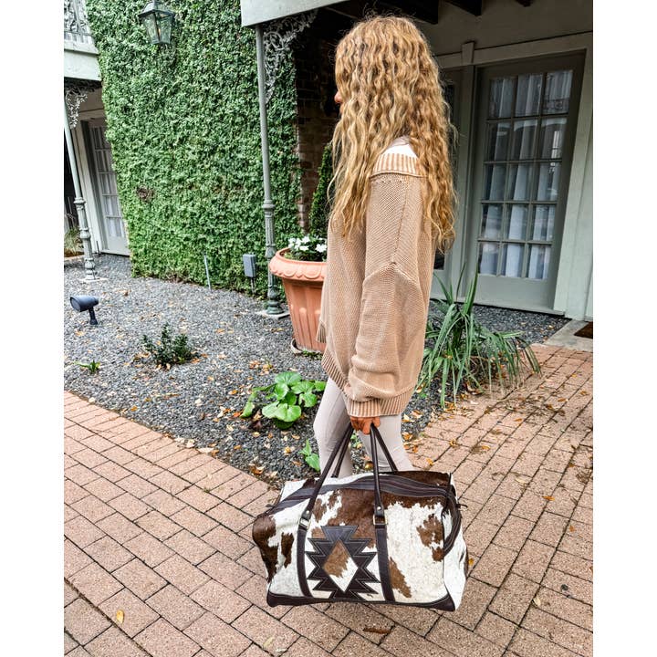 Boho Ranch Shop - Wholesale Weekender Bag - Women's - AZTEC TRAVEL DUFFLE leather hair on cowhide travel bag3