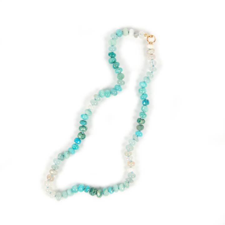 Caribbean Lake Semi-Precious Gemstone Necklace, Gold Clasp for wholesale by The Necklace Studio