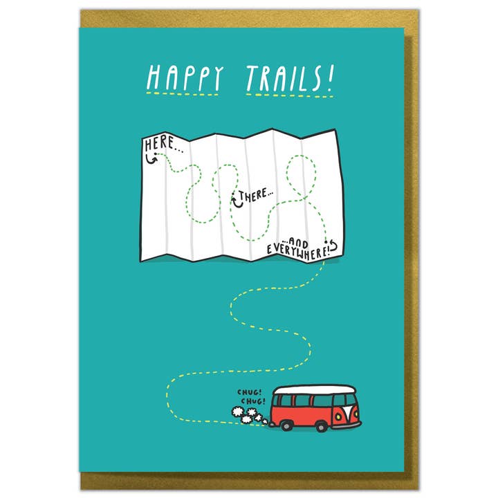 Happy Trails! Funny Leaving, Good Luck, Bon Voyage Card for wholesale by Mungo And Shoddy