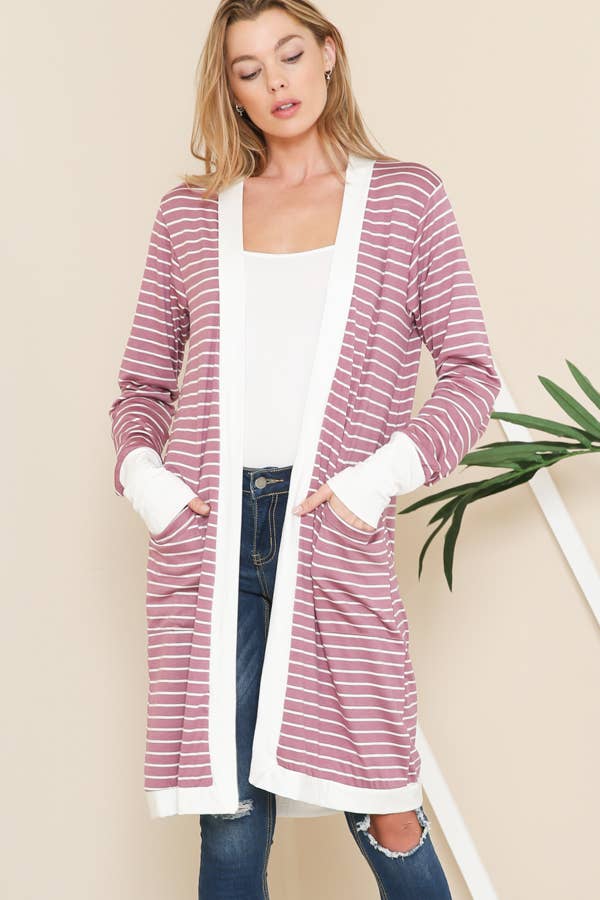 Burgundy Apparel - Wholesale Cardigan - Women's - Stripe Midi Open Cardigan26