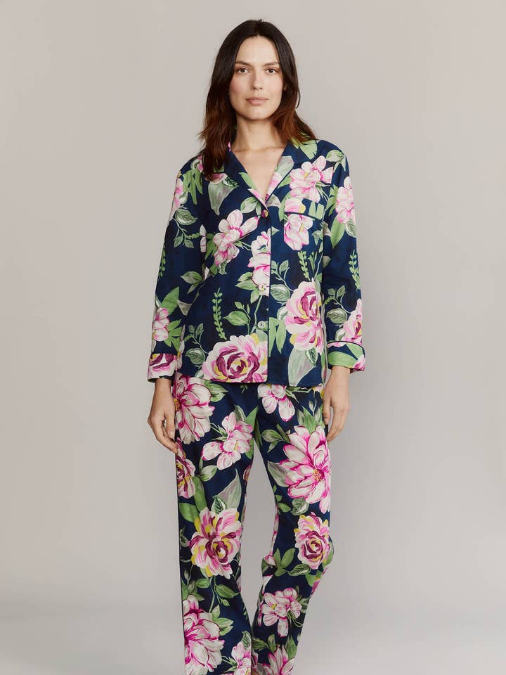 Pyjama en coton Broad Beach Pink Peonies pour la vente par Katro