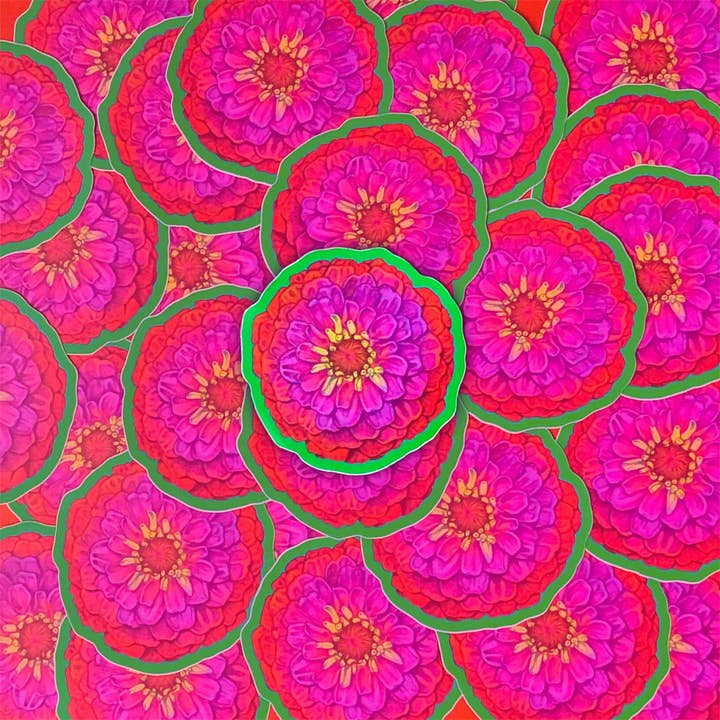 Zinnia die cut sticker for wholesale by Psychedelic Lens