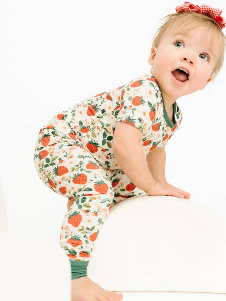 Little One Shop - Wholesale Clothing Set - Baby - Vintage Strawberry Short Sleeve Bamboo Set2