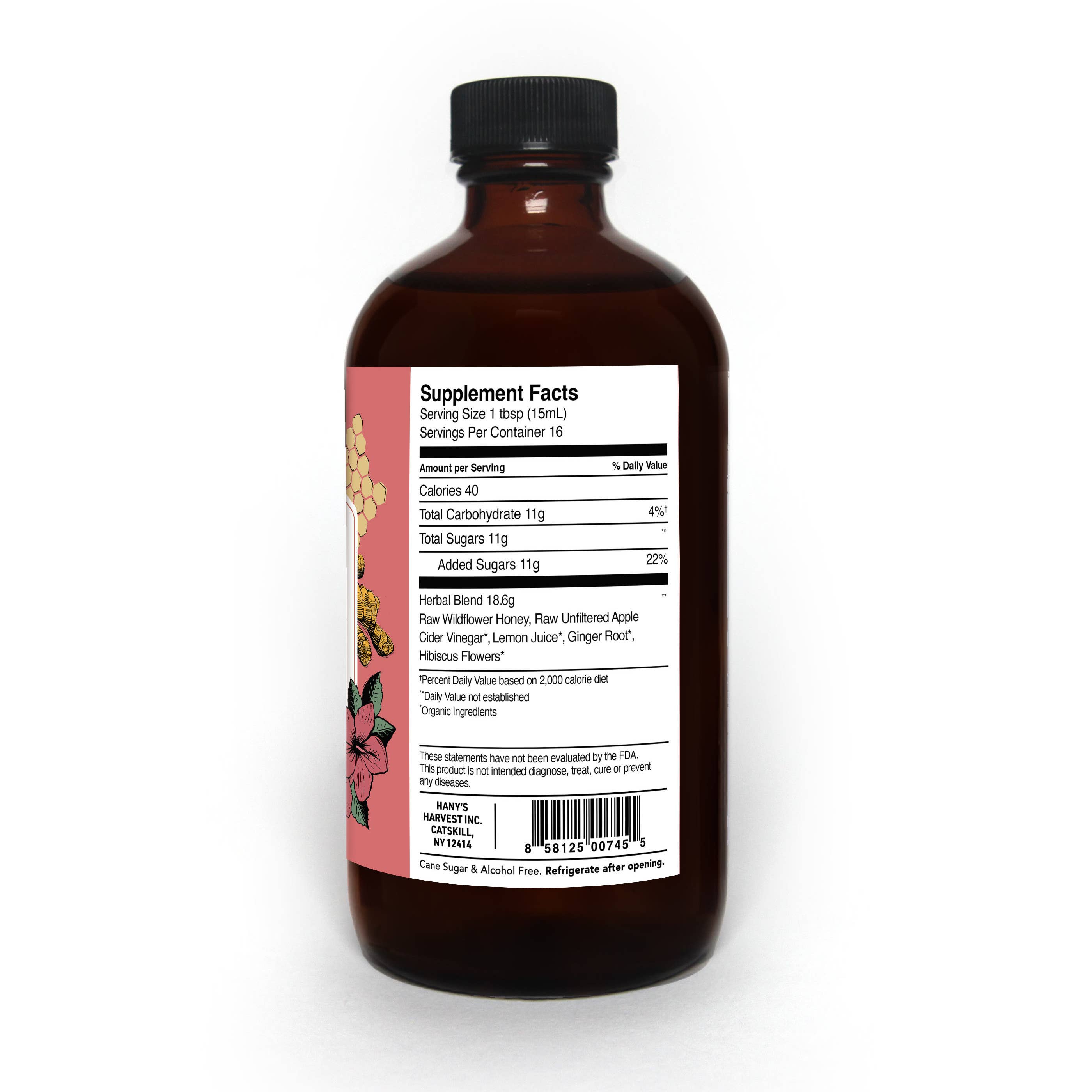 Hany's Harvest Inc - Venta al por mayor Zumos/tónicos saludables - Jarabe Herbal de Hibisco y Jengibre - Tónico de Bienestar con Miel Cruda2