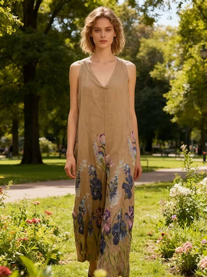 Macacão longo estampado floral em linho 100% REF. 3862 por atacado de LÉA & LUC