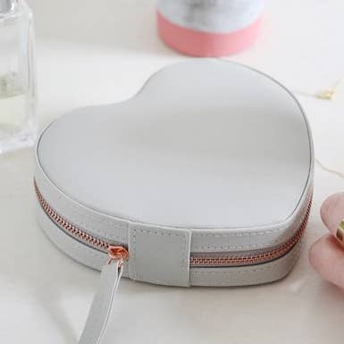 Grey Heart Pu Travel Jewellery Case for wholesale by Lisa Angel